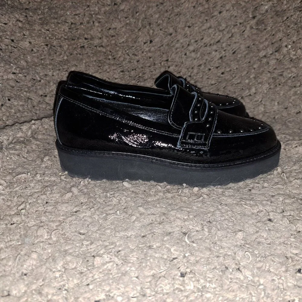 NERO GIARDINI-Black Patent Leather Studded Loafers-ITALY-Size 35-NEW/NO BOX